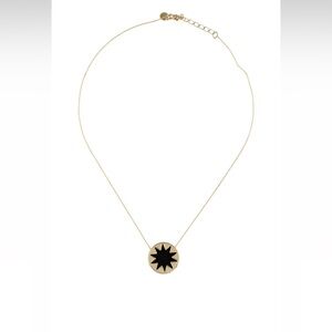 House of Harlow Gold and Black Leather Sunburst Pendant
